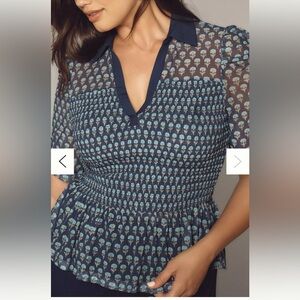 Anthropologie Maeve short sleeve smocked polo top